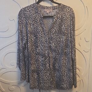 Nanette Animal Print Long Sleeve V-Neck Blouse - 1X